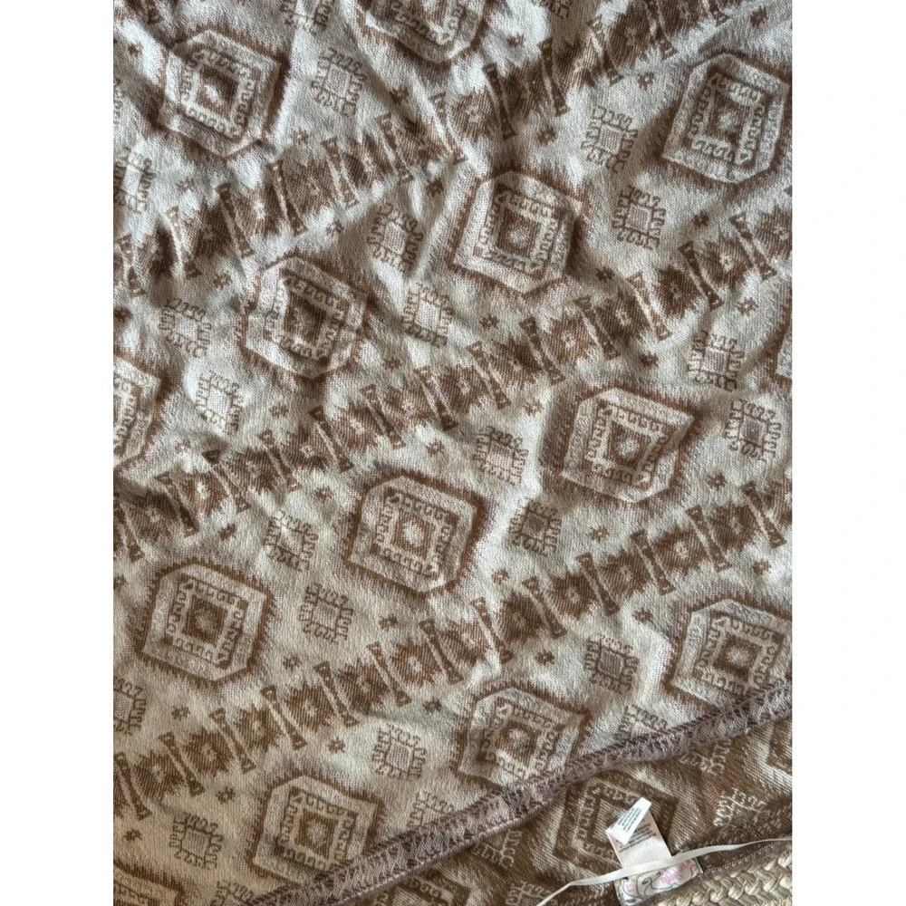 Free People Tribal Geometric Cocoon‎ Cardigan Sweater Brown Cream Oversized OS